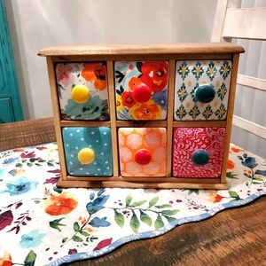 Pioneer Woman 6 Drawer Natural Wood Tea Box